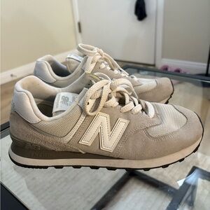 New Balance 574 Cream and Gray Sneakers